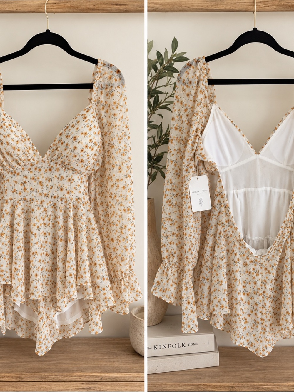 Altar'd State Cream Romper with Mustard Floral Print